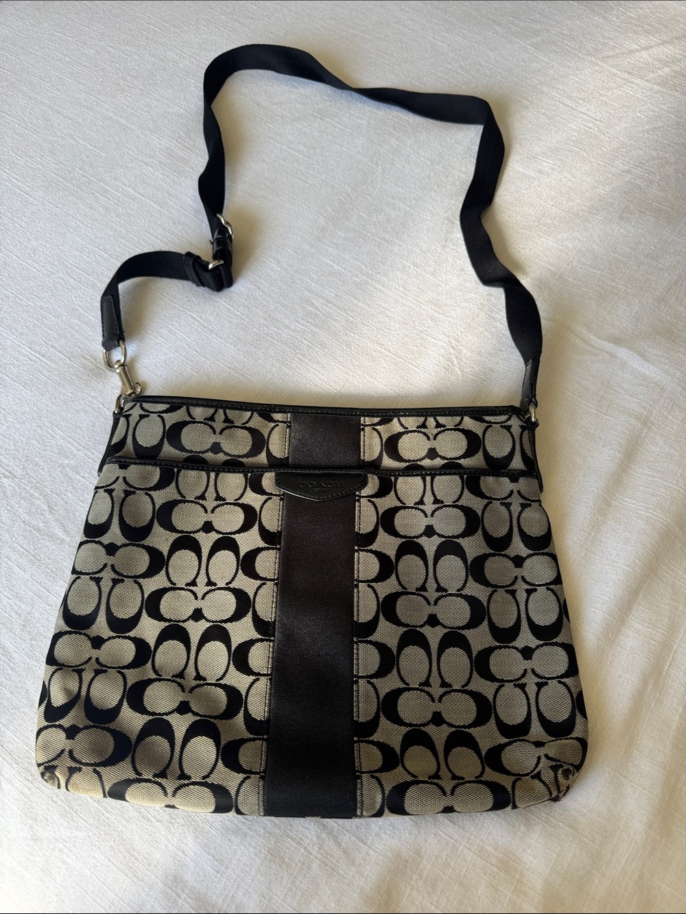 Coach Black and Cream Signature Crossbody Bag